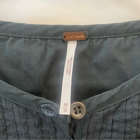 Free People Navy Lace Button Up Long Sleeve Dress Size Medium 100% Cotton - Picture 7 of 14